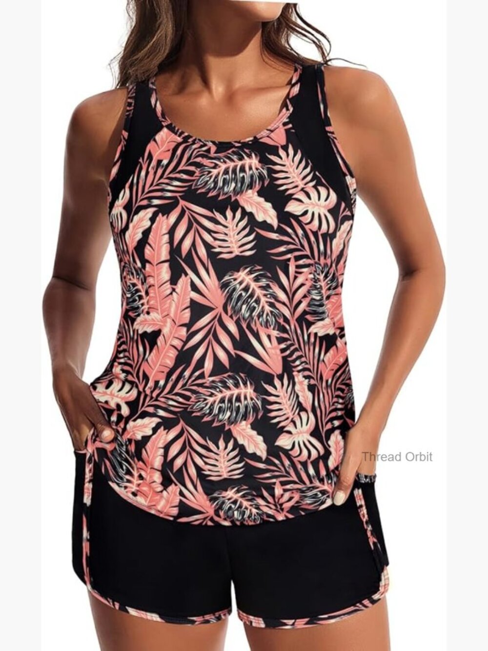 Medium Tankini Set with Adjustable Straps Removable Padding Athletic Shorts